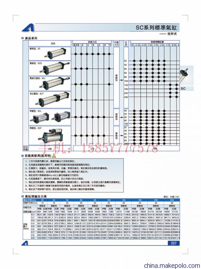 SC32X175，SC63X840-S，sc250标准气缸