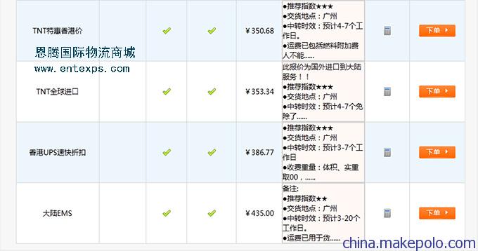 TNT特惠香港价、TNT全球进口、香港UPS速快折扣、大陆EMS、