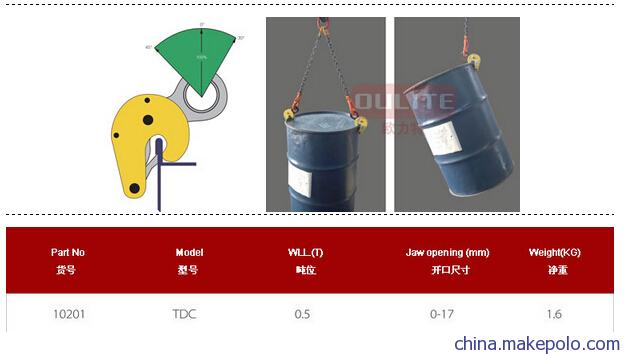 0.5tTDC型油桶吊钳参数