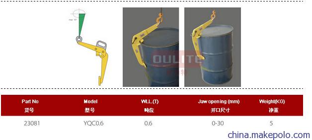 0.6tYQC油桶吊钳参数