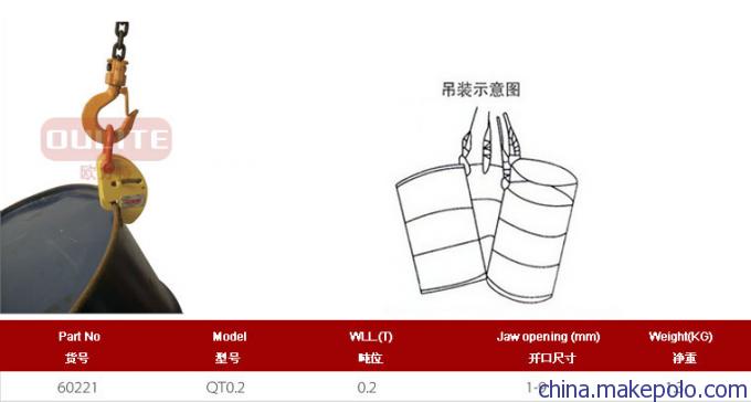 0.2tQT油桶吊钳参数 0.2tQT油桶吊钳参数